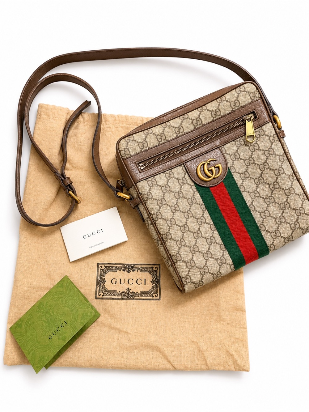 Gucci Ophidia Medium GG Supreme Web Shoulder Bag Brown Beige